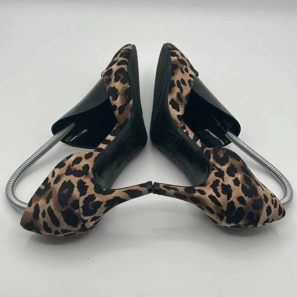 Abella Satine 2 Heel Women 8M Brown Leopard Print Pointed Toe d'Orsay Pumps Chic